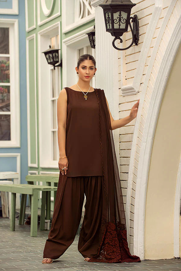 Chocolate Luxe – Sleeveless Chiffon Ensemble